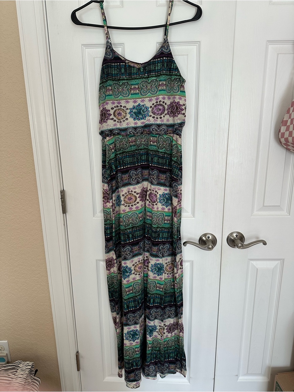 Boho Patterned Maxi Dress in Green and Purple